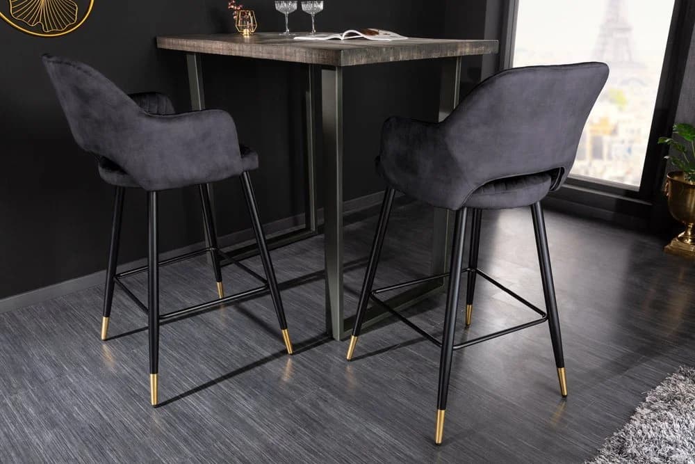 riess-ambiente Barhocker PARIS Grau Schwarz Gold Samt Metall mit Armlehne - Bild 4