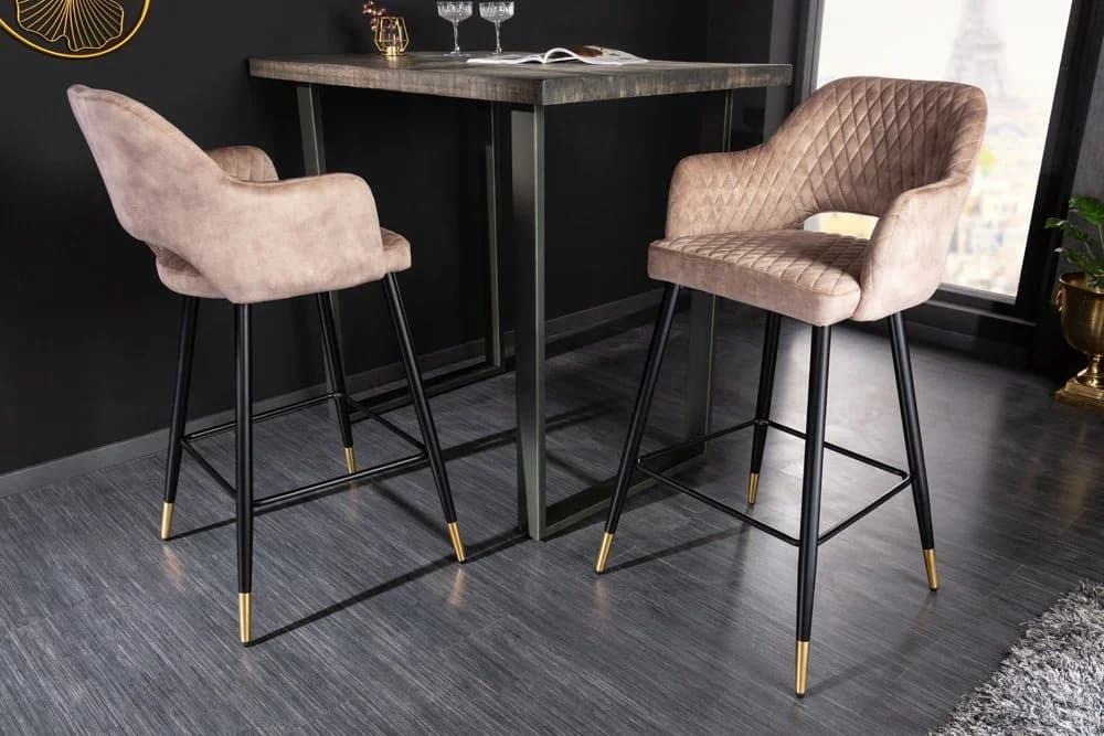 riess-ambiente Barhocker PARIS Greige Schwarz Gold Samt Metall mit Armlehne - Bild 2