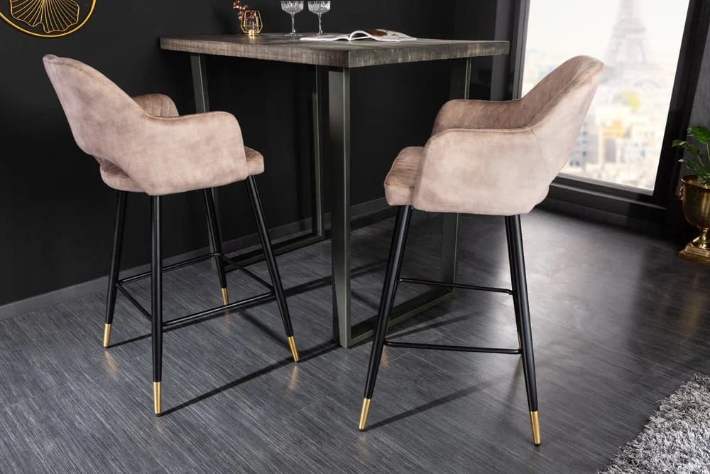 riess-ambiente Barhocker PARIS Greige Schwarz Gold Samt Metall mit Armlehne - Bild 4