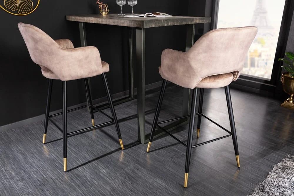 riess-ambiente Barhocker PARIS Greige Schwarz Gold Samt Metall mit Armlehne - Bild 5