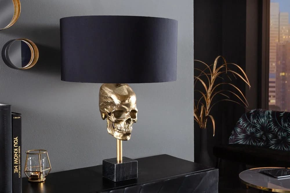 riess-ambiente Tischleuchte SKULL Totenkopf Schwarz/Gold Modern