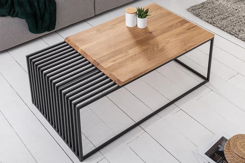 riess-ambiente Couchtisch ARCHITECTURE 100cm Natur Eiche Massivholz Industrial Design - Bild 3