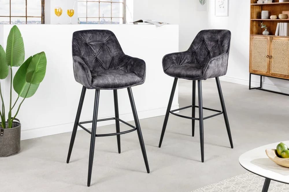 riess-ambiente Barhocker MILANO Grau Schwarz Samt Metallgestell mit Lehne