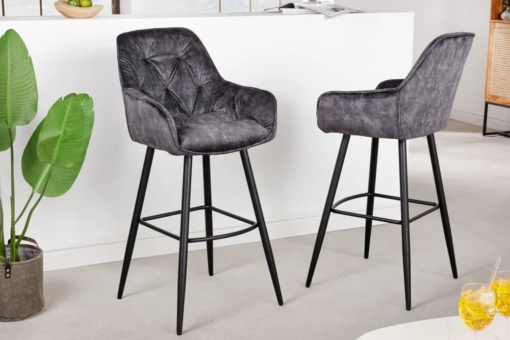riess-ambiente Barhocker MILANO Grau Schwarz Samt Metallgestell mit Lehne - Bild 2