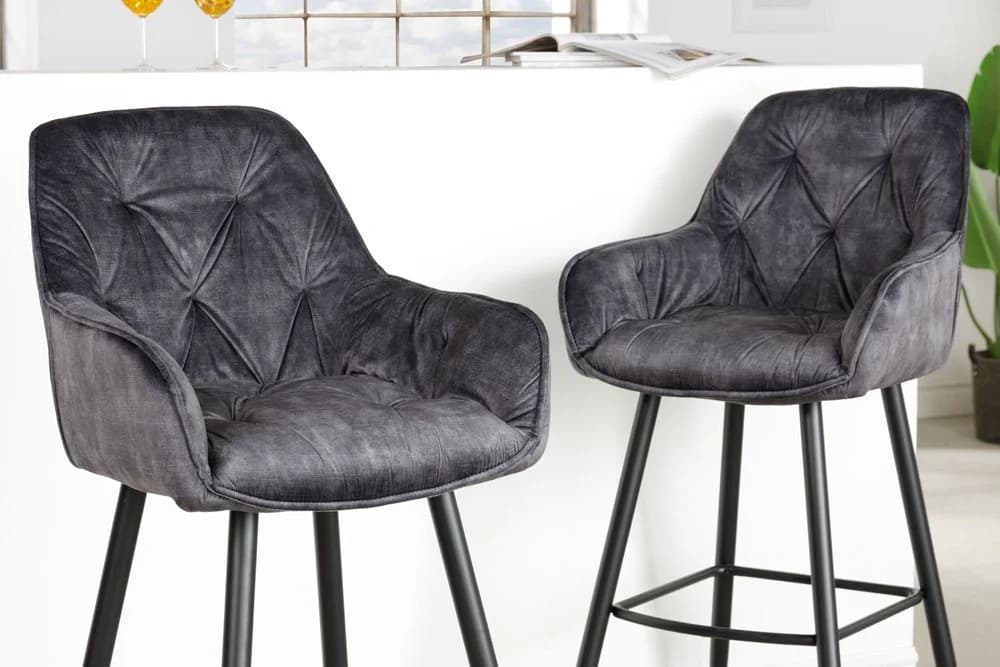 riess-ambiente Barhocker MILANO Grau Schwarz Samt Metallgestell mit Lehne - Bild 3