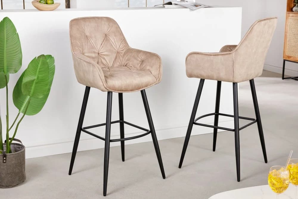 riess-ambiente Barhocker MILANO Champagner/Schwarz Samt mit Lehne - Bild 3