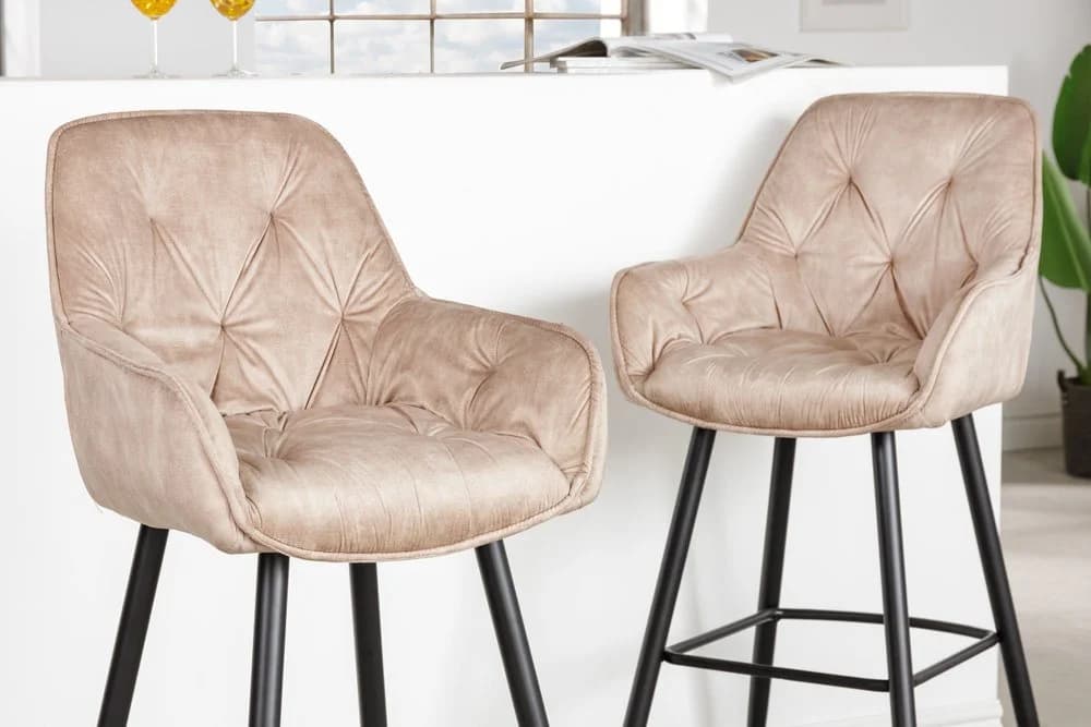 riess-ambiente Barhocker MILANO Champagner/Schwarz Samt mit Lehne - Bild 4