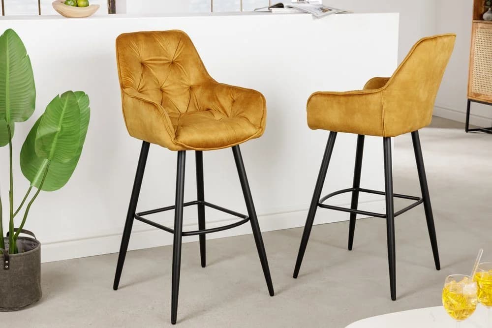 riess-ambiente Barhocker MILANO senfgelb/schwarz Samt Metallgestell mit Lehne - Bild 2
