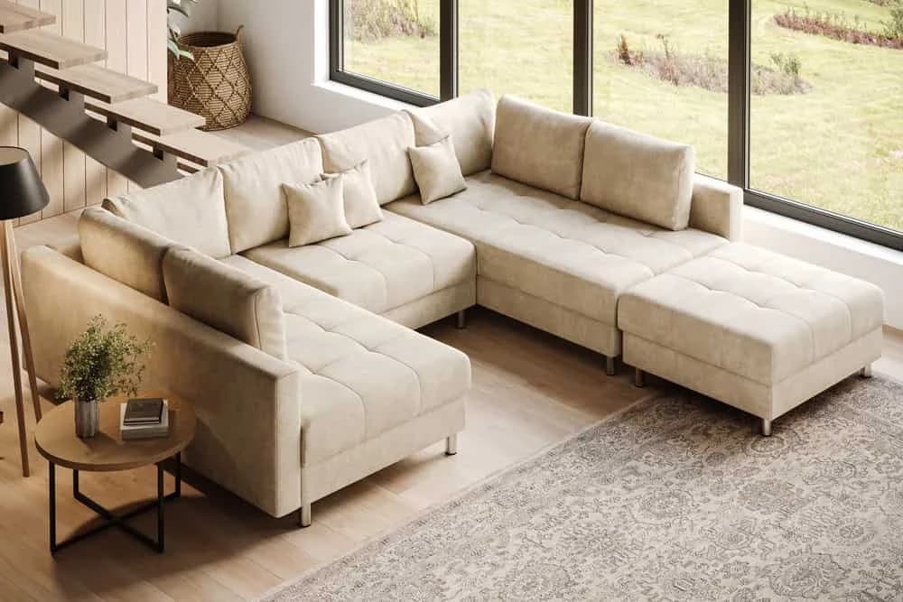 riess-ambiente Wohnlandschaft KENT 305cm Champagner Beige Samt Federkern U-Form - Bild 2