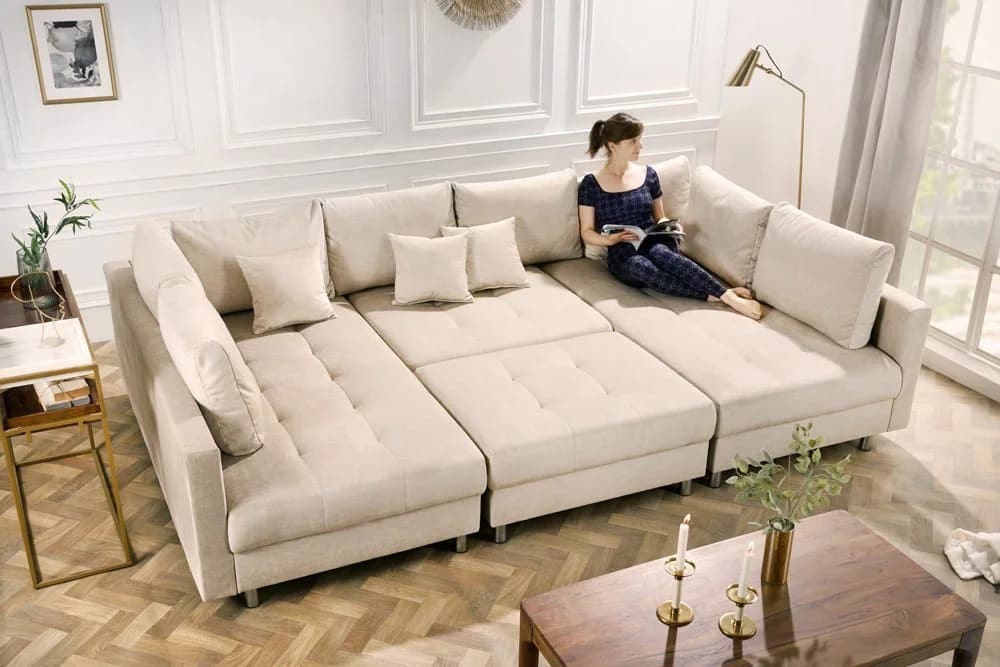 riess-ambiente Wohnlandschaft KENT 305cm Champagner Beige Samt Federkern U-Form - Bild 3