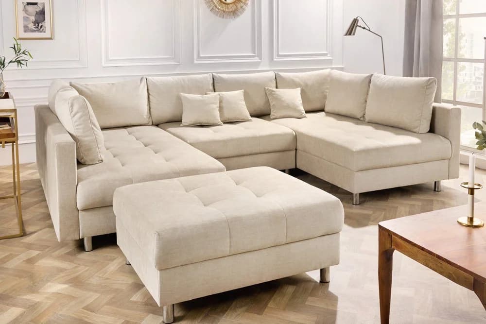 riess-ambiente Wohnlandschaft KENT 305cm Champagner Beige Samt Federkern U-Form - Bild 4