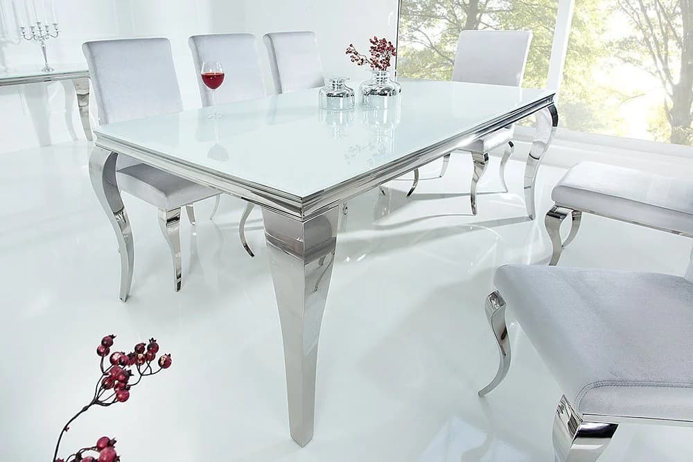 riess-ambiente Esstisch MODERN BAROCK Weiß Silber Opalglas