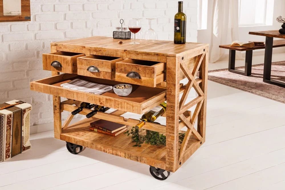 riess-ambiente Servierwagen BODEGA 86cm Natur/Mangoholz Weinregal Barschrank - Bild 2
