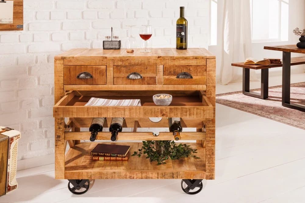 riess-ambiente Servierwagen BODEGA 86cm Natur/Mangoholz Weinregal Barschrank - Bild 3