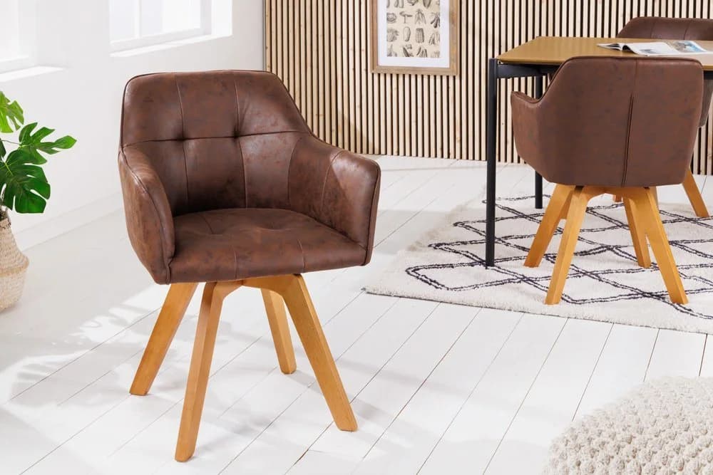 riess-ambiente Esszimmerstuhl LOFT antik braun – Microfaser, drehbar, Buchenholz