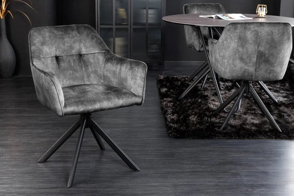 riess-ambiente Esszimmerstuhl LOFT Dunkelgrau Samt Drehbar mit Armlehne - Bild 4