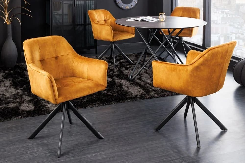 riess-ambiente Esszimmerstuhl LOFT Senfgelb Samt Drehbar Metall - Bild 4