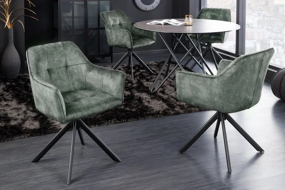 riess-ambiente Esszimmerstuhl LOFT Grün/Schwarz Samt Drehbar mit Armlehne - Bild 4