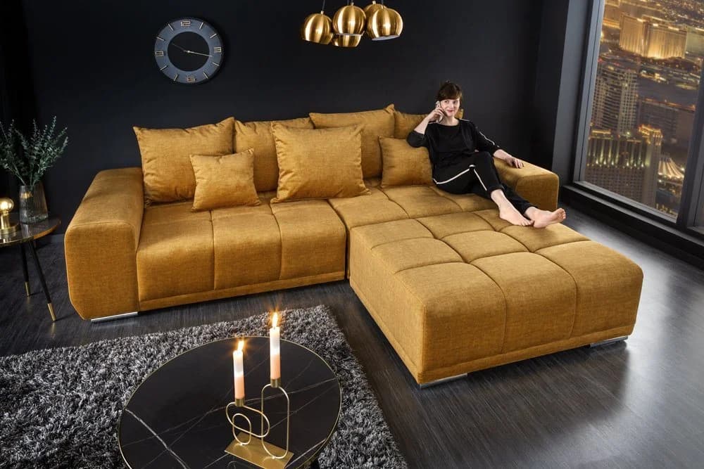 riess-ambiente Big-Sofa ELEGANCIA 285cm senfgelb Samt Federkern XXL Couch - Bild 2