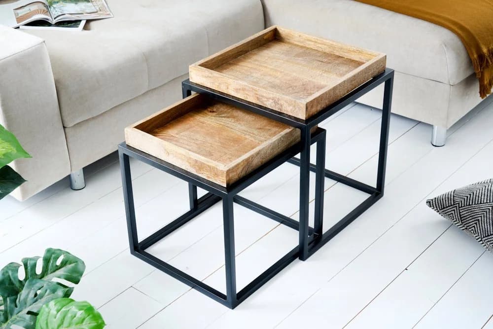 riess-ambiente Beistelltisch SERVITEUR 2er Set Natur/Schwarz Industrial Design