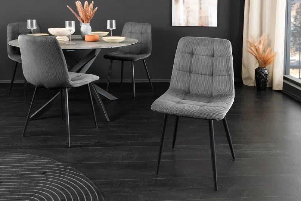 riess-ambiente Esszimmerstuhl TRES CHIC Grau Schwarz Cord Metallbeine Retro