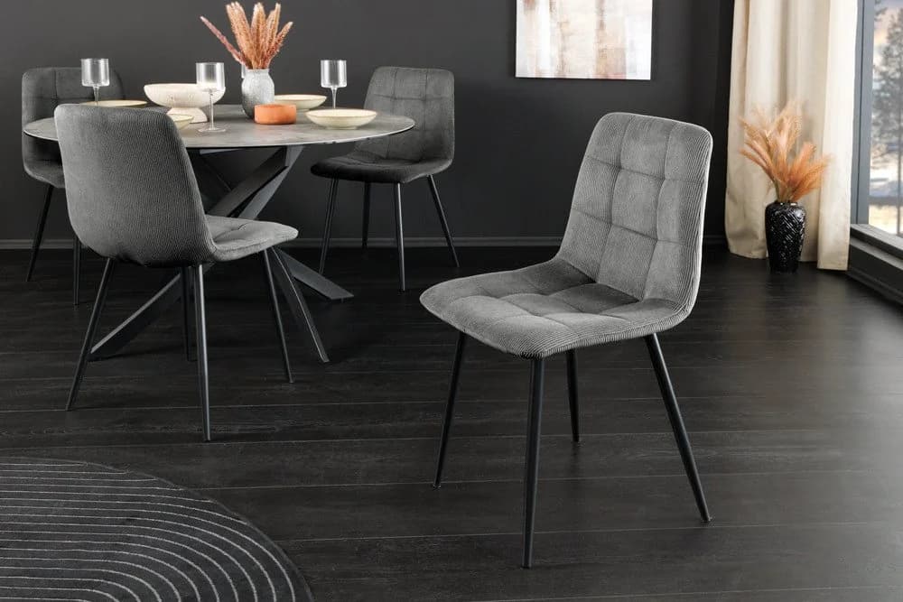 riess-ambiente Esszimmerstuhl TRES CHIC Grau Schwarz Cord Metallbeine Retro - Bild 2