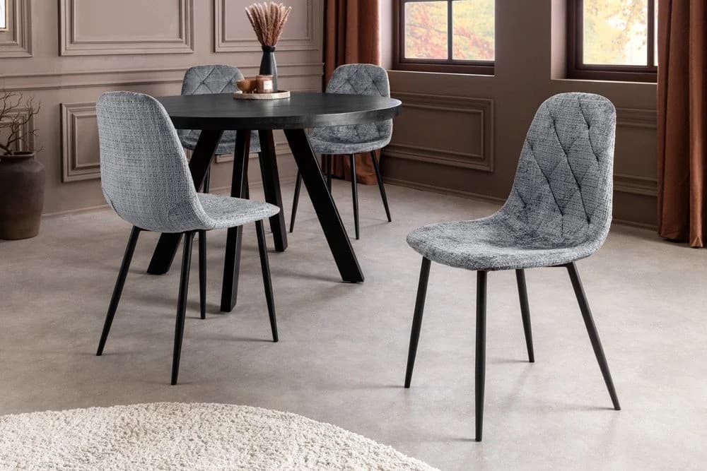 riess-ambiente Esszimmerstuhl GLAMM grau/schwarz Chenille Metallbeine Rautensteppung 2er-Set - Bild 3