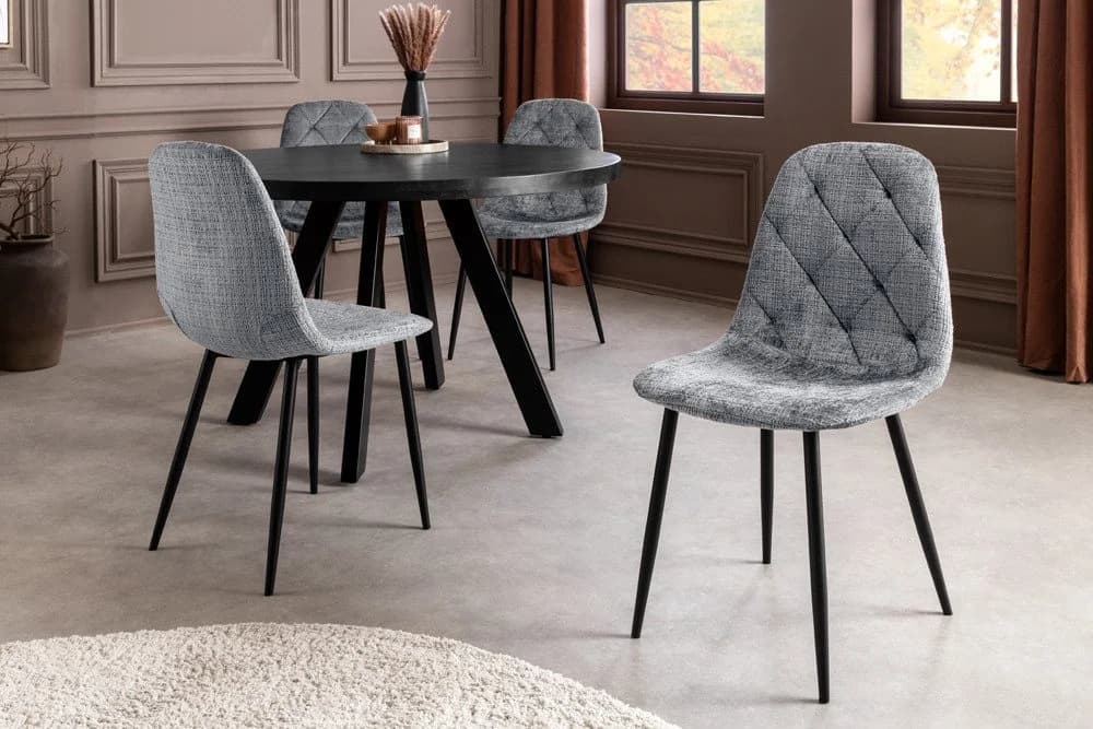 riess-ambiente Esszimmerstuhl GLAMM grau/schwarz Chenille Metallbeine Rautensteppung 2er-Set - Bild 4