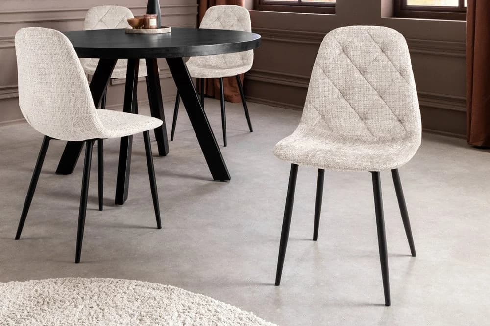 riess-ambiente Esszimmerstuhl GLAMM Champagner Beige Schwarz Chenille Metallbeine 2er Set - Bild 3