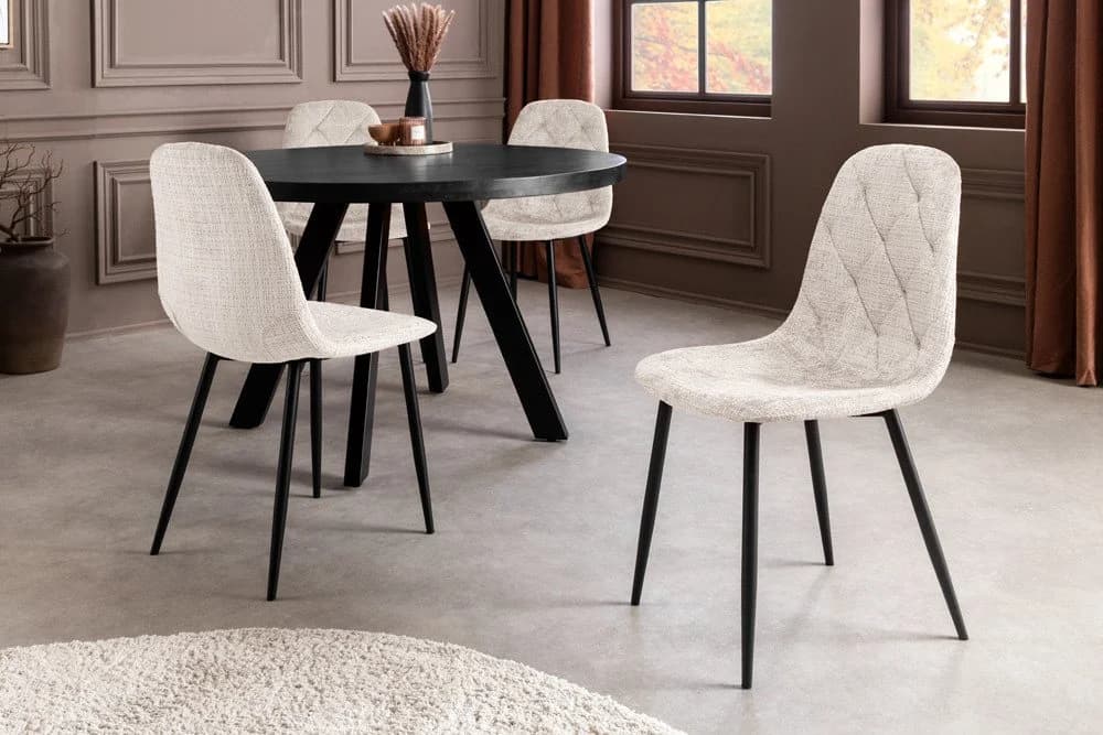 riess-ambiente Esszimmerstuhl GLAMM Champagner Beige Schwarz Chenille Metallbeine 2er Set - Bild 4