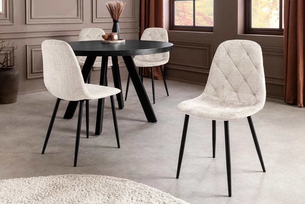 riess-ambiente Esszimmerstuhl GLAMM Champagner Beige Schwarz Chenille Metallbeine 2er Set - Bild 5