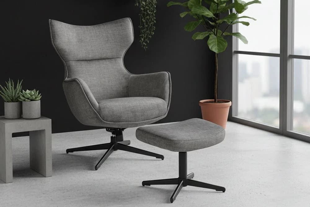 riess-ambiente Ohrensessel VOGUE grau/schwarz Samt Metallbeine 360° drehbar - Bild 2