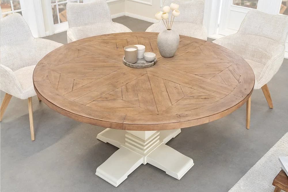 riess-ambiente Esstisch HAMPTONS 140cm Hellbraun Creme Pinienholz Rund - Bild 3