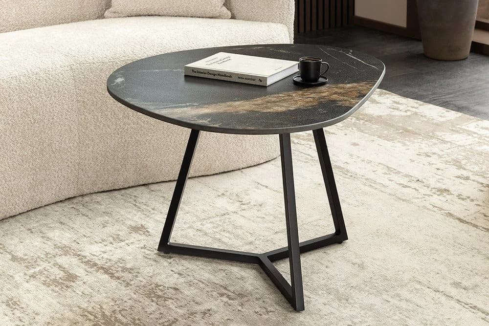 riess-ambiente Couchtisch MARVELOUS 90cm Schwarz Keramik Metallgestell