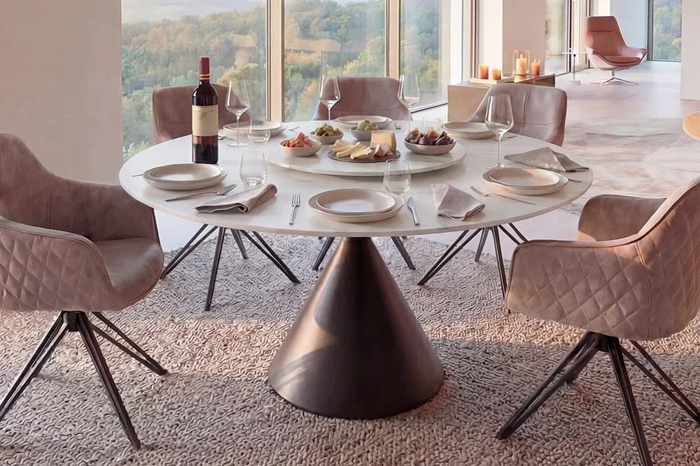 riess-ambiente Esstisch SIGNATURE 135cm Weiß/Schwarz Keramik Metall Säulenfuß Marmoroptik - Bild 2