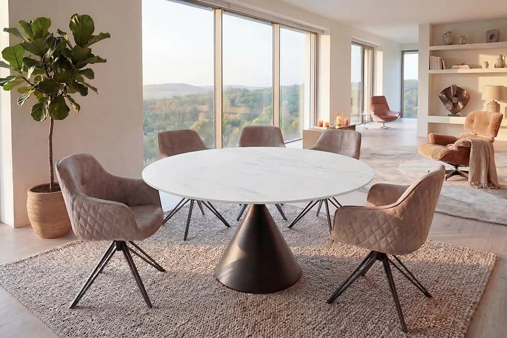 riess-ambiente Esstisch SIGNATURE 135cm Weiß/Schwarz Keramik Metall Säulenfuß Marmoroptik - Bild 4