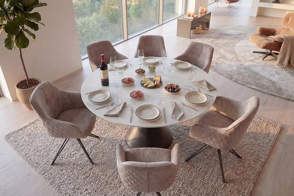 riess-ambiente Esstisch SIGNATURE 135cm Weiß/Schwarz Keramik Metall Säulenfuß Marmoroptik - Bild 5