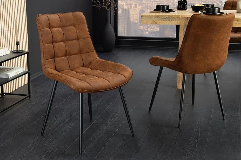 riess-ambiente Esszimmerstuhl ROADSTAR cognac / schwarz - Microfaser, Metallbeine, Ziersteppung