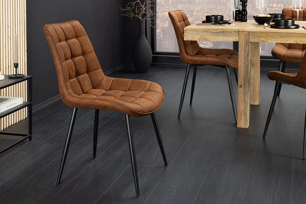 riess-ambiente Esszimmerstuhl ROADSTAR cognac / schwarz - Microfaser, Metallbeine, Ziersteppung - Bild 2