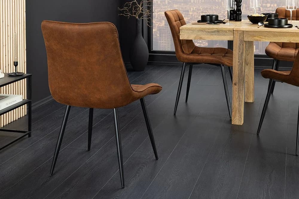 riess-ambiente Esszimmerstuhl ROADSTAR cognac / schwarz - Microfaser, Metallbeine, Ziersteppung - Bild 3