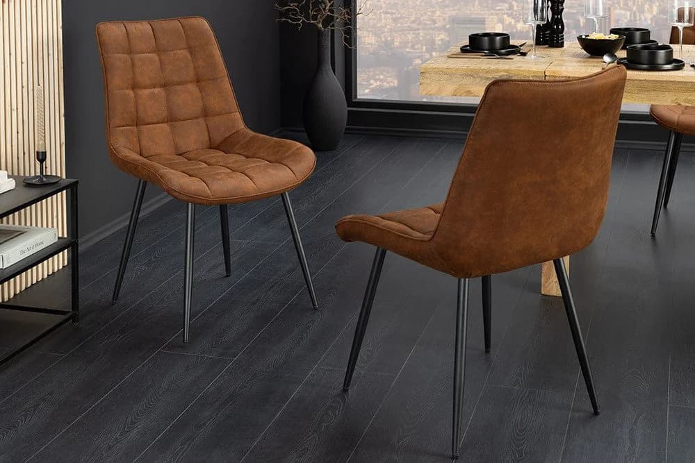 riess-ambiente Esszimmerstuhl ROADSTAR cognac / schwarz - Microfaser, Metallbeine, Ziersteppung - Bild 4