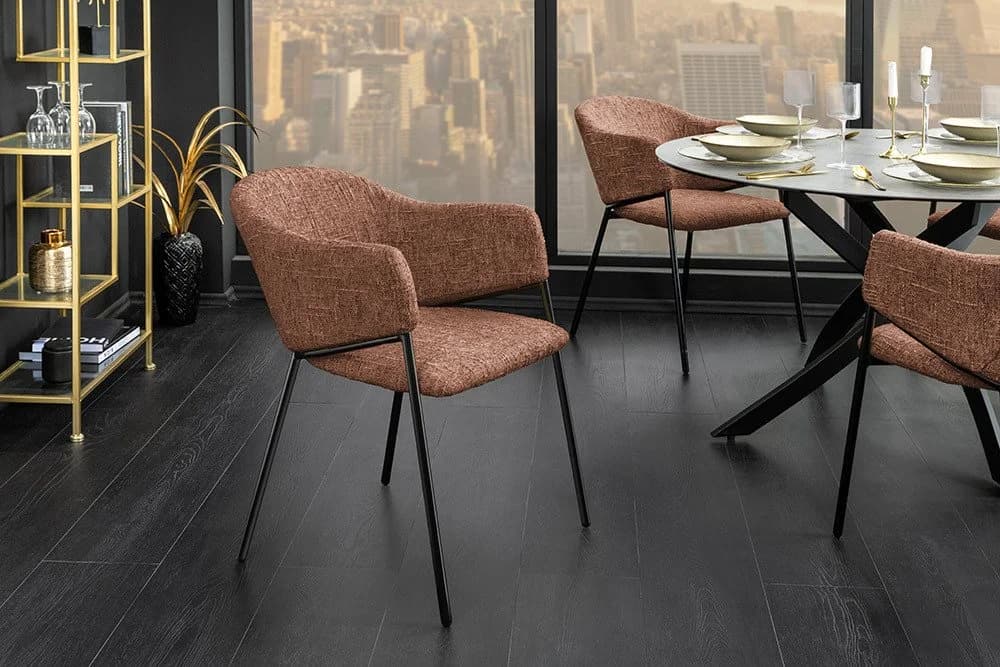 Riess Ambiente Esszimmerstuhl Noblesse Braun Chenille Schwarz Metall - Bild 2