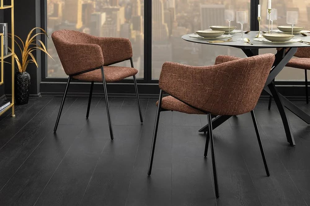 Riess Ambiente Esszimmerstuhl Noblesse Braun Chenille Schwarz Metall - Bild 4