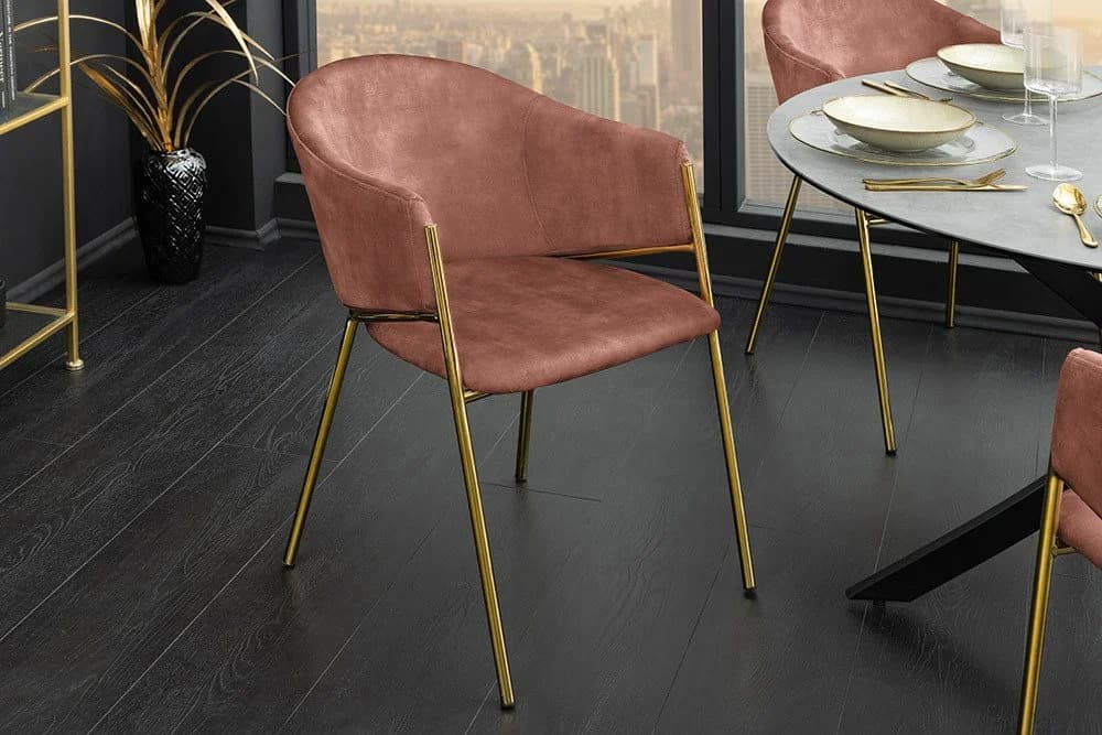 riess-ambiente Esszimmerstuhl NOBLESSE Rosé Gold Samt mit Armlehnen - Bild 5