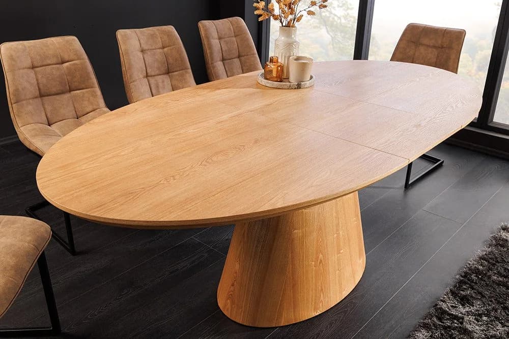 riess-ambiente Esstisch UNIQUE 160-200cm natur Eichenholz Säulenfuß ausziehbar 8 Personen - Bild 4