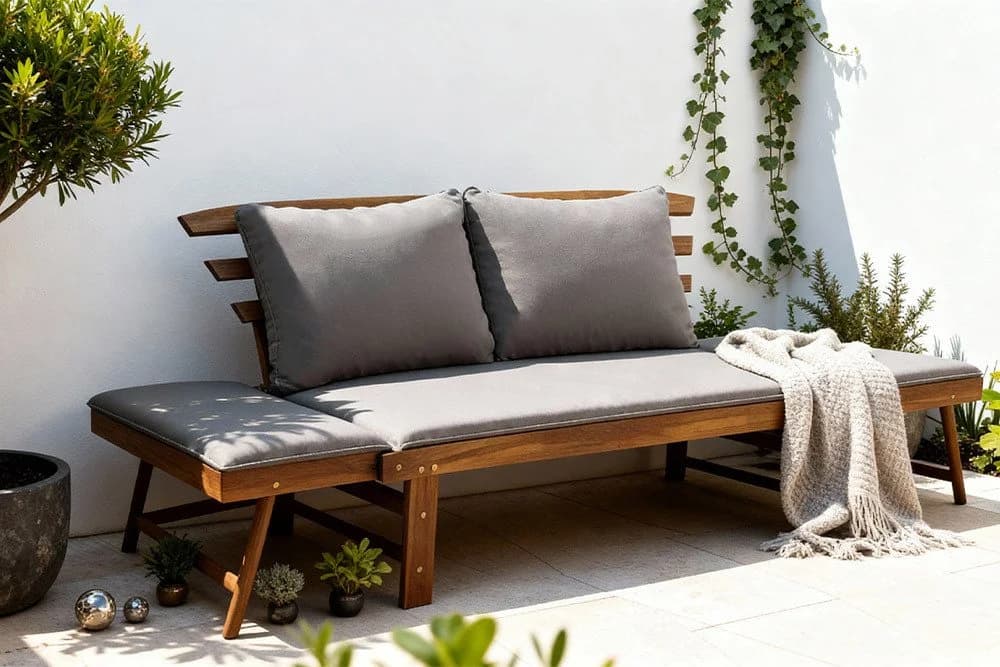 riess-ambiente Gartenbank MODULAR 200cm natur FSC-zertifiziertes Holz klappbar mit Kissen - Bild 4