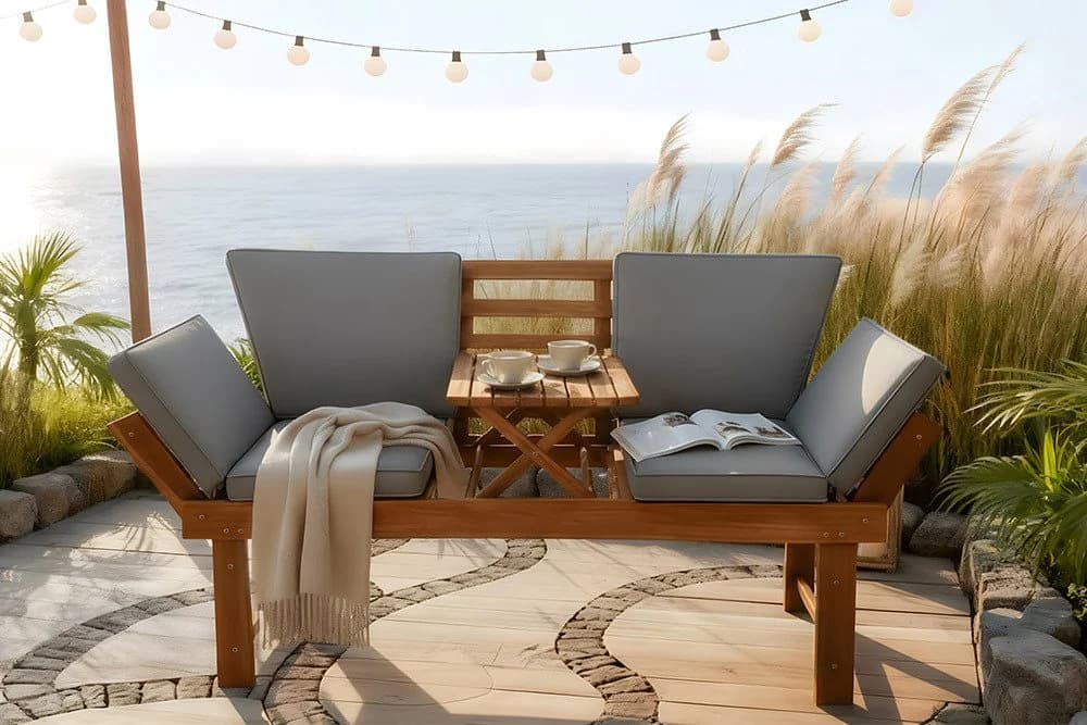 riess-ambiente Gartenbank MODULAR 200cm natur FSC Holz klappbar mit Tisch - Bild 2
