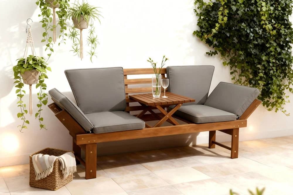 riess-ambiente Gartenbank MODULAR 200cm natur FSC Holz klappbar mit Tisch - Bild 3