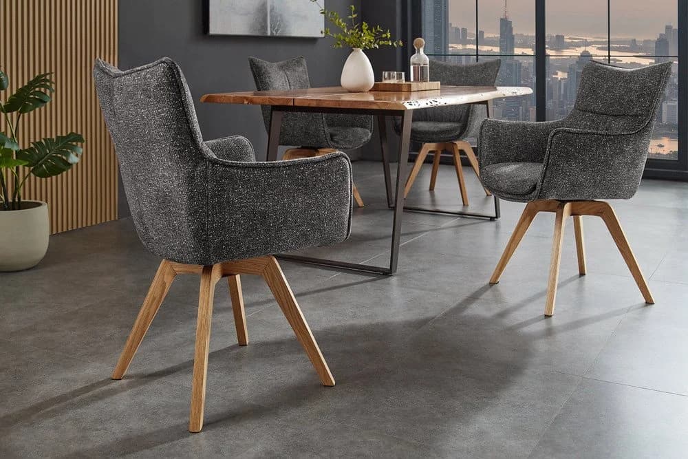 riess-ambiente Drehstuhl VOGUE anthrazit/natur - Strukturstoff, Eiche, 360° drehbar, Armlehne