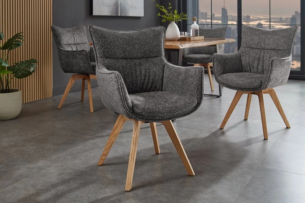 riess-ambiente Drehstuhl VOGUE anthrazit/natur - Strukturstoff, Eiche, 360° drehbar, Armlehne - Bild 2